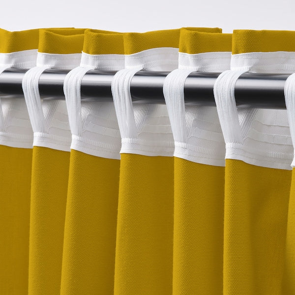 GINSTMOTT curtains, 1 pair, yellow/with heading tape, 145x300 cm