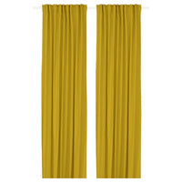 GINSTMOTT curtains, 1 pair, yellow/with heading tape, 145x300 cm