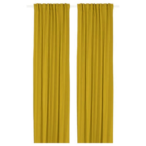 GINSTMOTT curtains, 1 pair, yellow/with heading tape, 145x300 cm