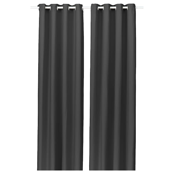 GINSTMOTT curtains, 1 pair, dark grey/with eyelets, 145x300 cm