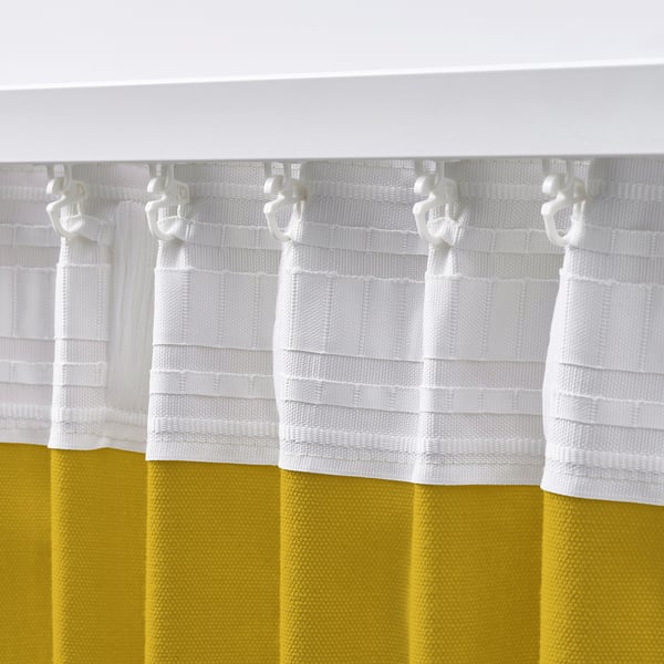 GINSTMOTT curtains, 1 pair, yellow/with heading tape, 145x300 cm