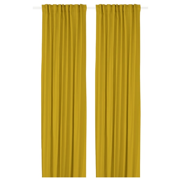 GINSTMOTT curtains, 1 pair, yellow/with heading tape, 145x300 cm