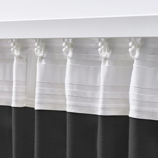 GINSTMOTT curtains, 1 pair, dark grey/with heading tape, 145x300 cm