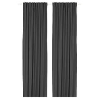 GINSTMOTT curtains, 1 pair, dark grey/with heading tape, 145x300 cm