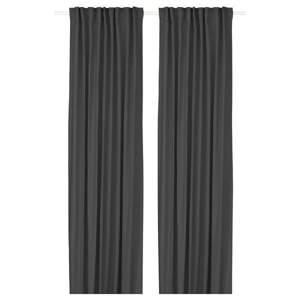GINSTMOTT curtains, 1 pair, dark grey/with heading tape, 145x300 cm