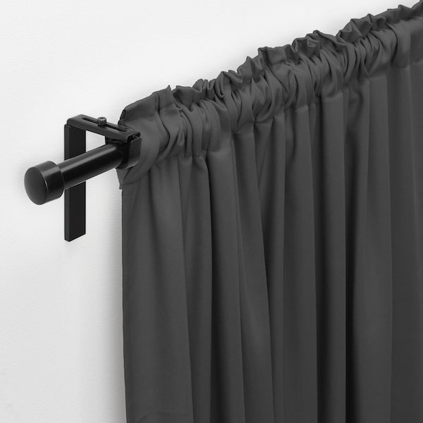 GINSTMOTT curtains, 1 pair, dark grey/with heading tape, 145x300 cm