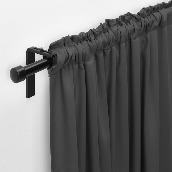 GINSTMOTT curtains, 1 pair, dark grey/with heading tape, 145x300 cm