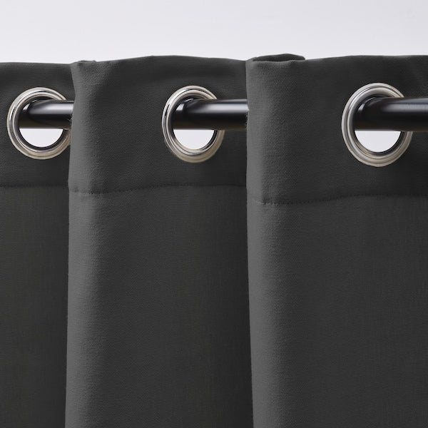 GINSTMOTT curtains, 1 pair, dark grey/with eyelets, 145x300 cm