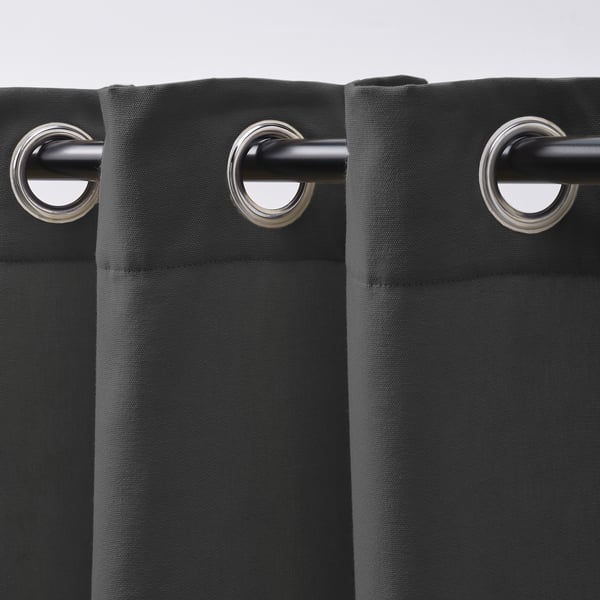 GINSTMOTT curtains, 1 pair, dark grey/with eyelets, 145x300 cm