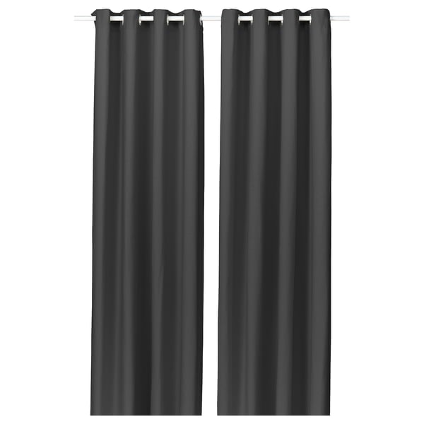 GINSTMOTT curtains, 1 pair, dark grey/with eyelets, 145x300 cm