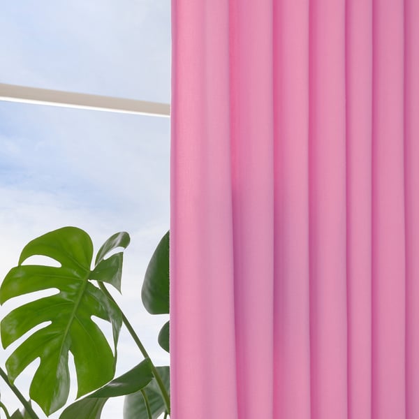GINSTMOTT - Curtain, 2 sheets, with curling ribbon/pink,145x300 cm