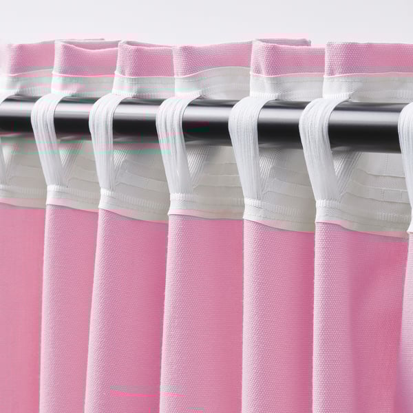 GINSTMOTT - Curtain, 2 sheets, with curling ribbon/pink,145x300 cm