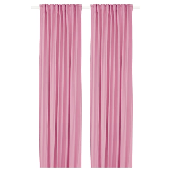 GINSTMOTT - Curtain, 2 sheets, with curling ribbon/pink,145x300 cm