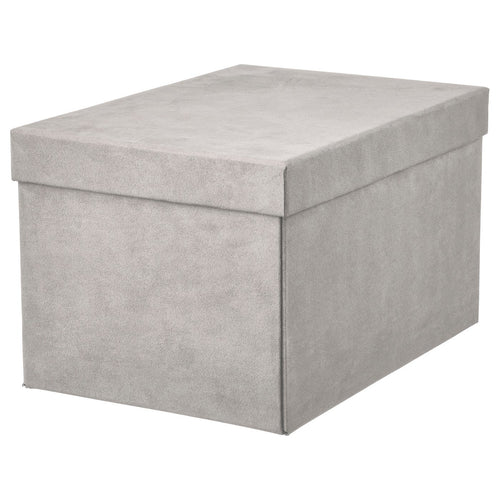 GJÄTTA storage box with lid, velvet light grey, 18x25x15 cm