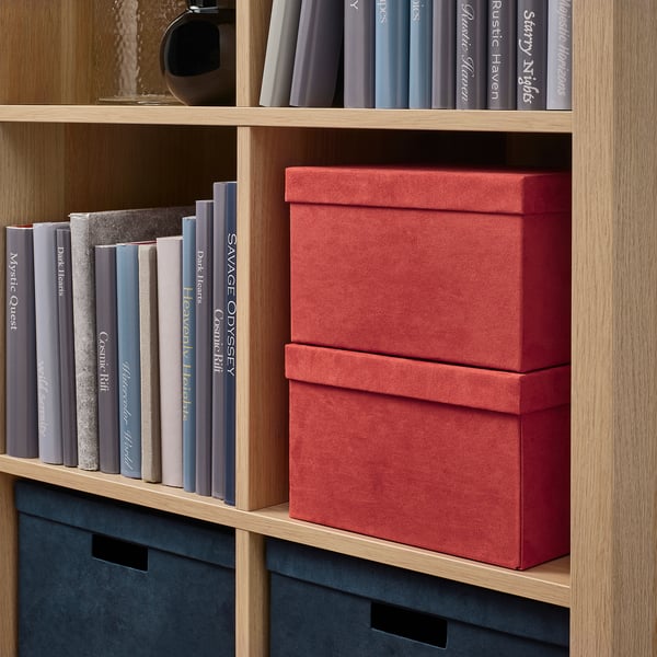 GJÄTTA - GJÄTTA Storage box with lid, velvet brown-red, 18x25x15 cm