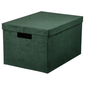 GJÄTTA storage box with lid, velvet dark green, 25x35x20 cm