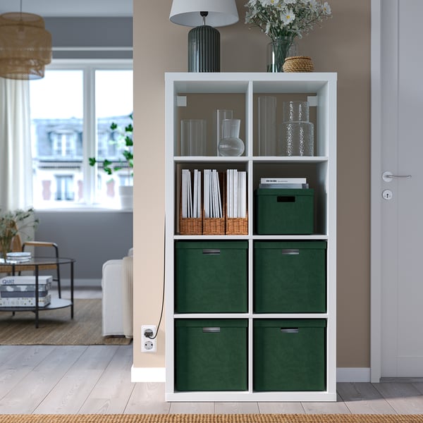 GJÄTTA storage box with lid, velvet dark green, 32x35x32 cm