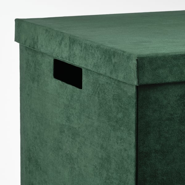 GJÄTTA box with lid, dark green velvet, 32x35x32 cm.