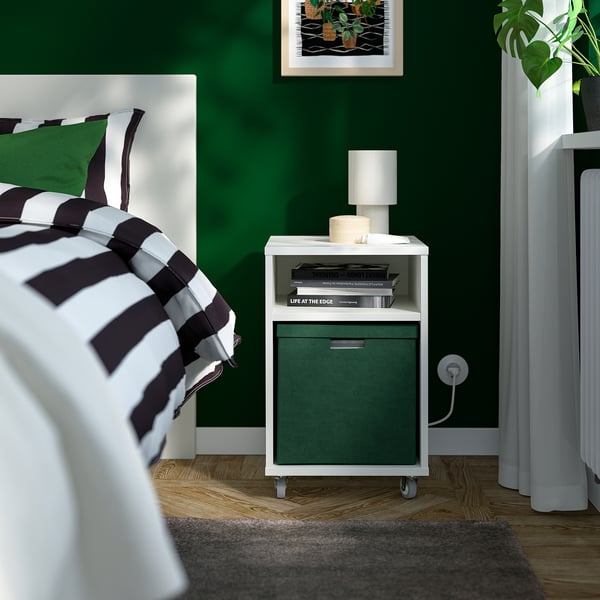 GJÄTTA storage box with lid, velvet dark green, 32x35x32 cm