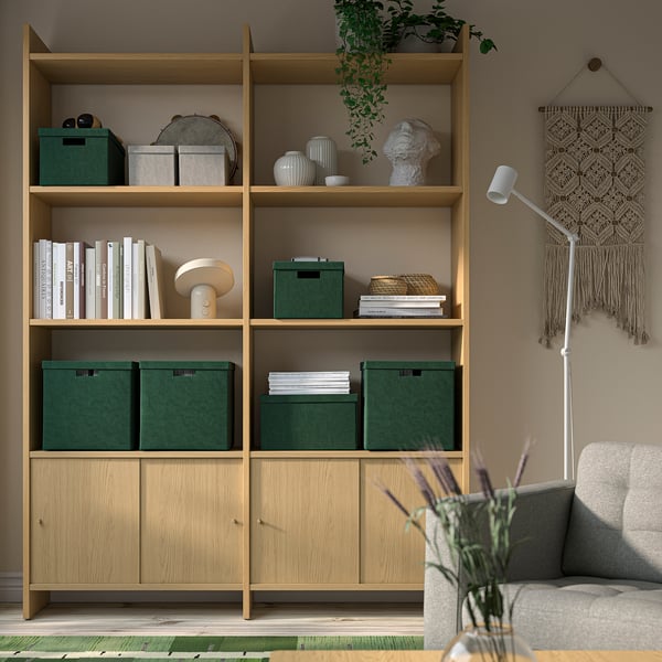 GJÄTTA storage box with lid, velvet dark green, 32x35x32 cm