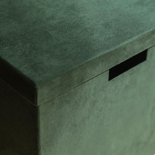 GJÄTTA box with lid, dark green velvet, 32x35x32 cm.