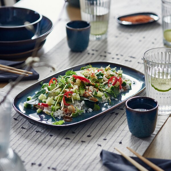 GLADELIG plate, blue, 31x19 cm