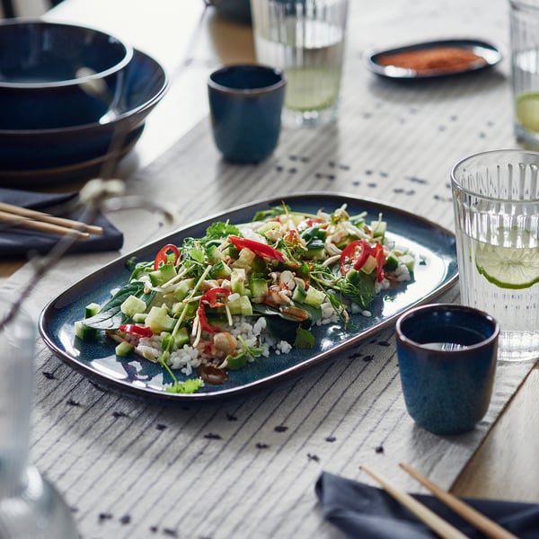 GLADELIG plate, blue, 31x19 cm