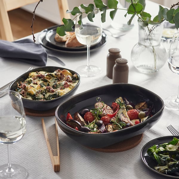 GLADELIG oven dish, set of 2, dark grey