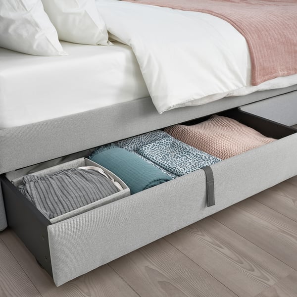 GLADSTAD upholstered bed storage box, Kabusa light grey, 200 cm, 2 pack