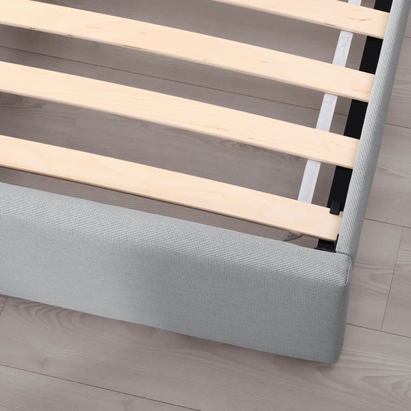 GLADSTAD upholstered bed, 2 storage boxes, Kabusa light grey, 140x200 cm
