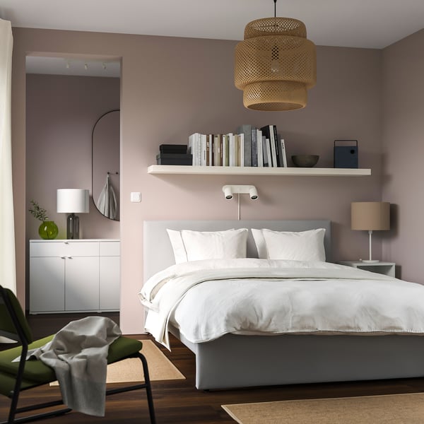 GLADSTAD upholstered bed frame, Kabusa light grey, 140x200 cm