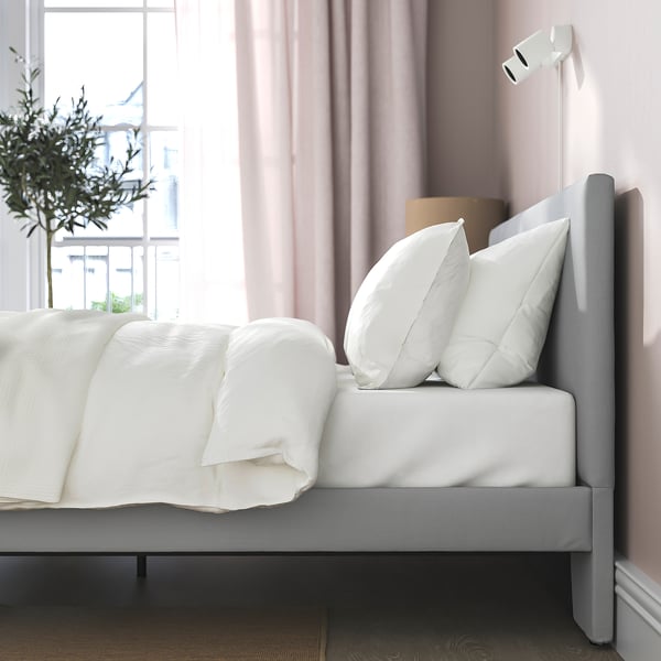 GLADSTAD upholstered bed frame, Kabusa light grey, 140x200 cm