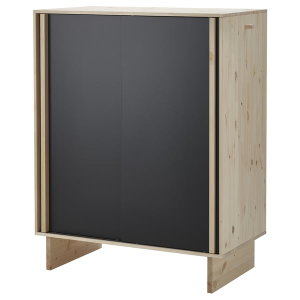 GLAMBERGET wardrobe with 3 sliding doors, pine/black, 117x63x150 cm