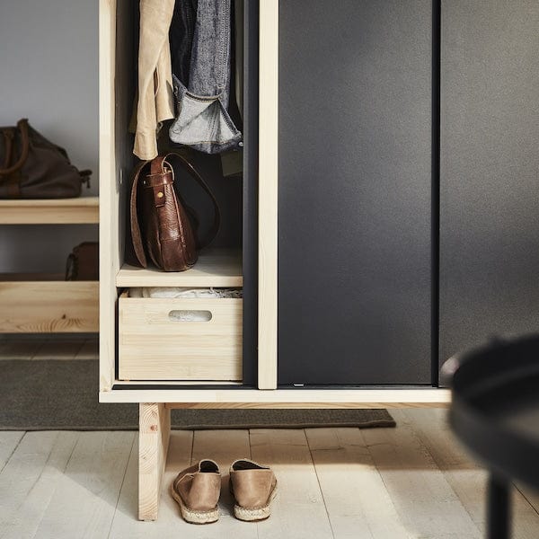 Ikea GLAMBERGET - Wardrobe with 3 sliding doors, pine/black, 117x63x150 cm