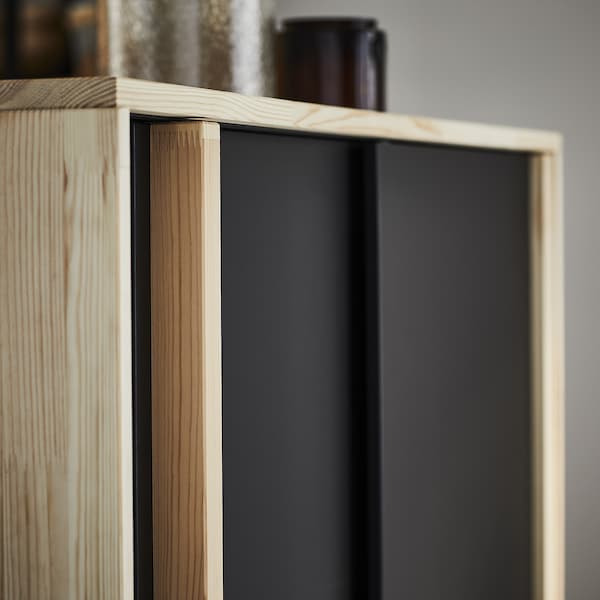 Ikea GLAMBERGET - Wardrobe with 3 sliding doors, pine/black, 117x63x150 cm