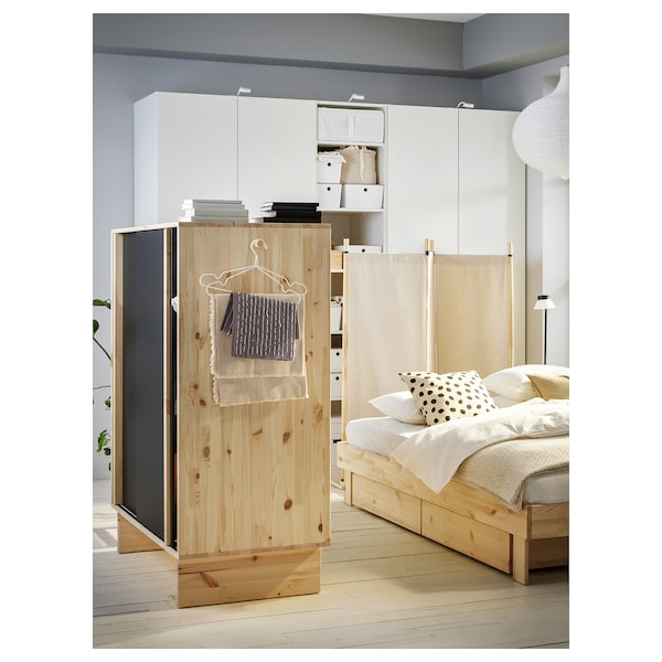 GLAMBERGET - Wardrobe with 3 sliding doors, pine/black, 117x63x150 cm