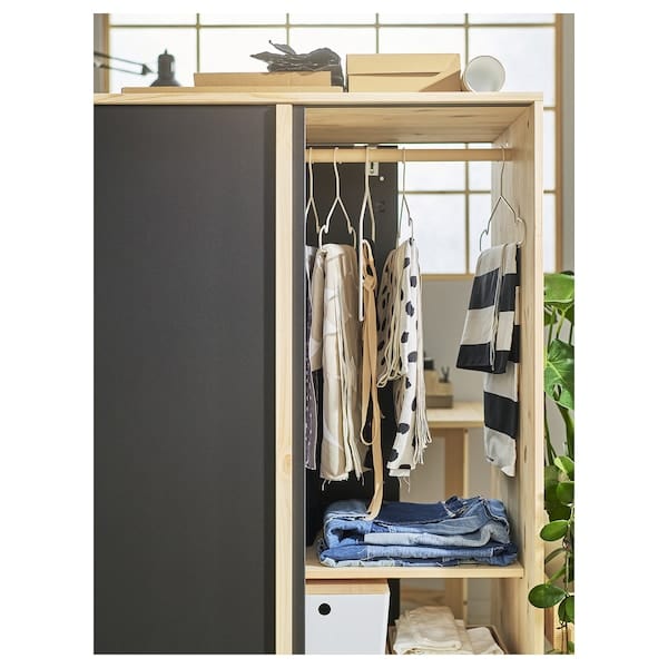 Ikea GLAMBERGET - Wardrobe with 3 sliding doors, pine/black, 117x63x150 cm
