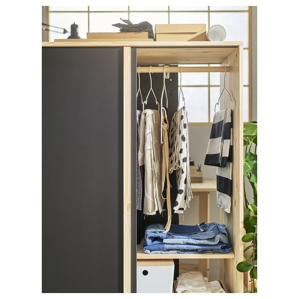 GLAMBERGET - GLAMBERGET Wardrobe with 3 sliding doors, pine/black, 117x63x150 cm