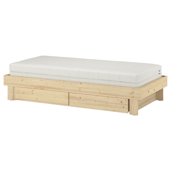 GLAMBERGET - Bed allung/contenit/2 mattresses, pine/Åfjäll rigid,80x200 cm