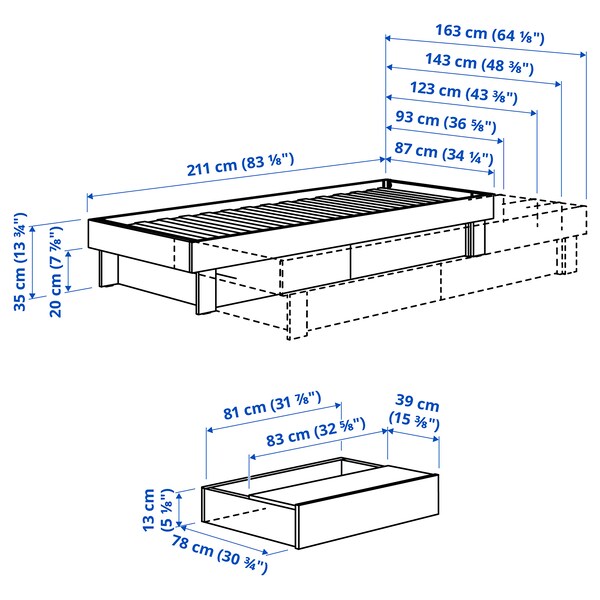 GLAMBERGET - Bed allung/contenit/2 mattresses, pine/Åfjäll rigid,80x200 cm