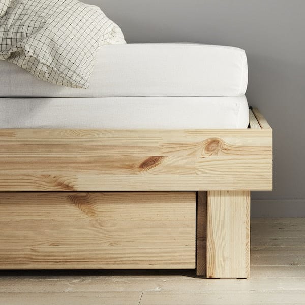 Ikea GLAMBERGET - Bed elongation/contenit/2 mattresses, pine/Åfjäll semi-rigid,80x200 cm