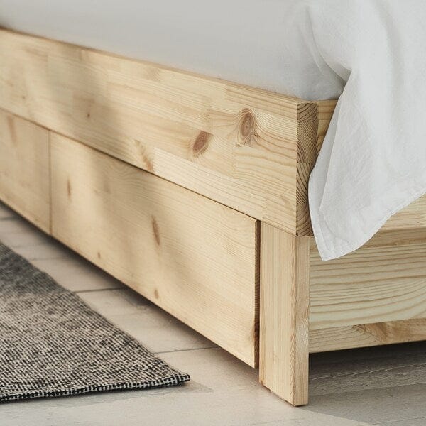 Ikea GLAMBERGET - Bed elongation/contenit/2 mattresses, pine/Åfjäll semi-rigid,80x200 cm