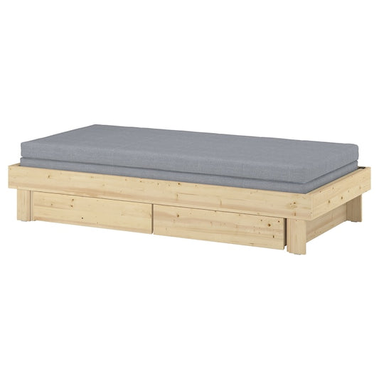 Ikea GLAMBERGET - Bed elongation/contenit/2 mattresses, pine/Ågotnes rigid,80x200 cm