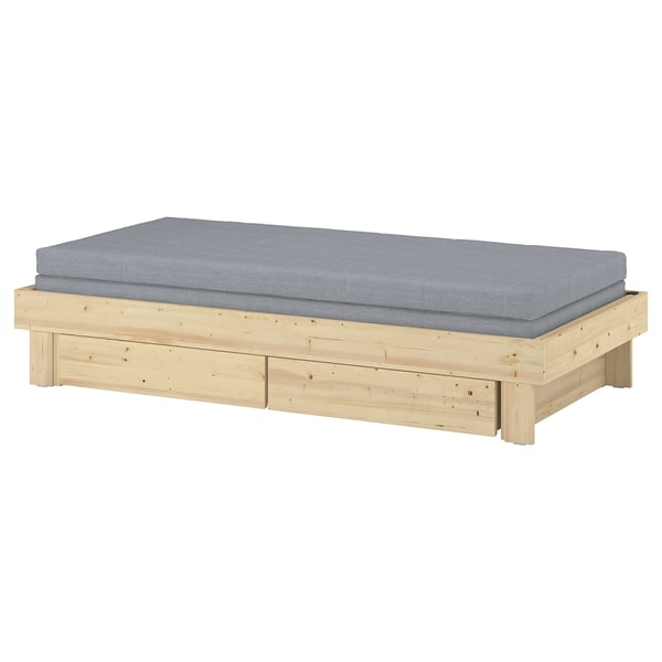 GLAMBERGET extendable bed w stor/2 mattresses, pine/Ågotnes firm, 80x200 cm