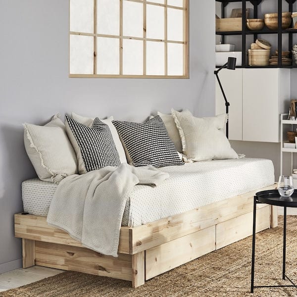 Ikea GLAMBERGET - Bed elongation/contenit/2 mattresses, pine/Ågotnes rigid,80x200 cm