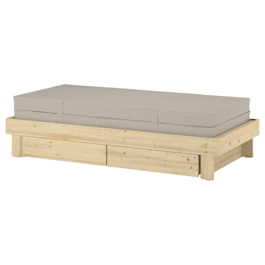 GLAMBERGET - Bed stretch/contenit/2 mattresses, pine/Vannareid extra rigid,80x200 cm