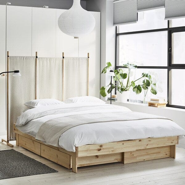 GLAMBERGET - Extending bed with storage, pine,80-160x200 cm