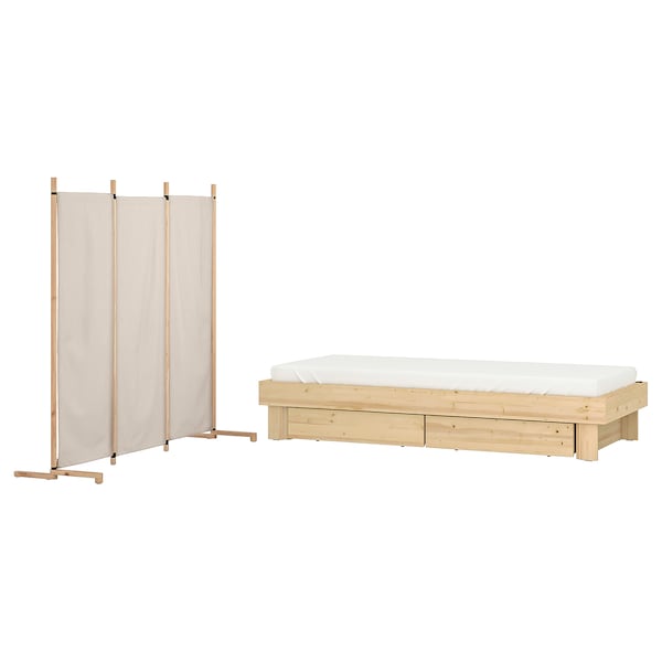 Ikea GLAMBERGET - Set camera da letto 2 pezzi, pino/Katorp beige,80-160x200 cm