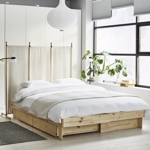 Ikea GLAMBERGET - Bed frame/container/materas, pine/Åkrehamn rigid,160x200 cm