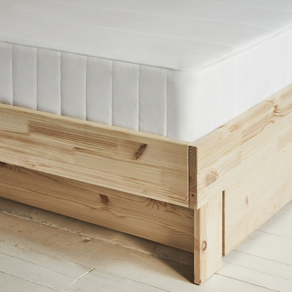 GLAMBERGET - Bed frame/container/materas, pine/Åkrehamn rigid,90x200 cm